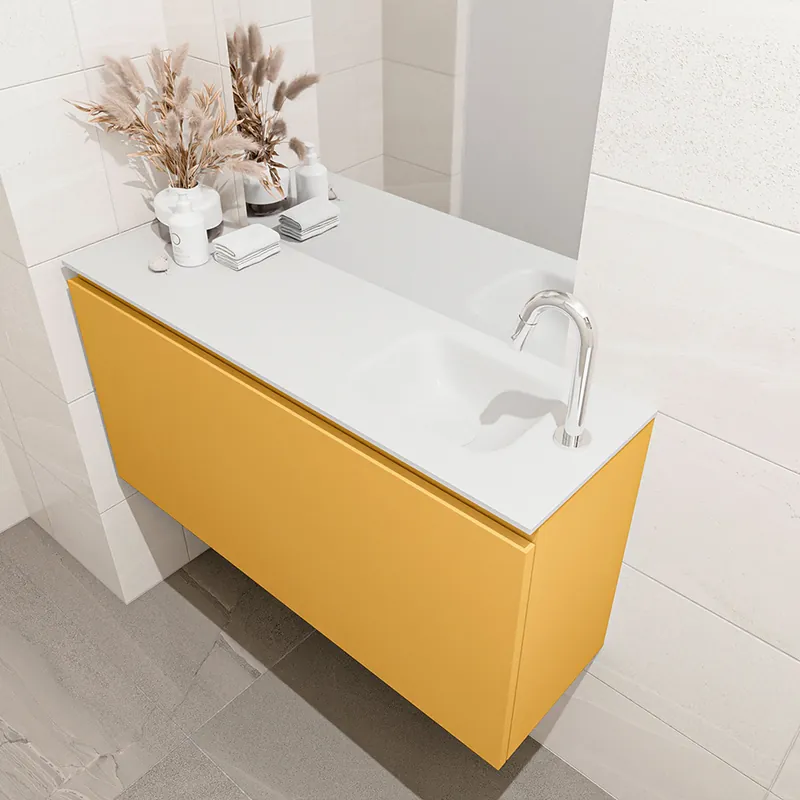 Snelle Levering Mondiaz Olan 100cm toiletmeubel ocher met wastafel talc rechts 1 kraangat