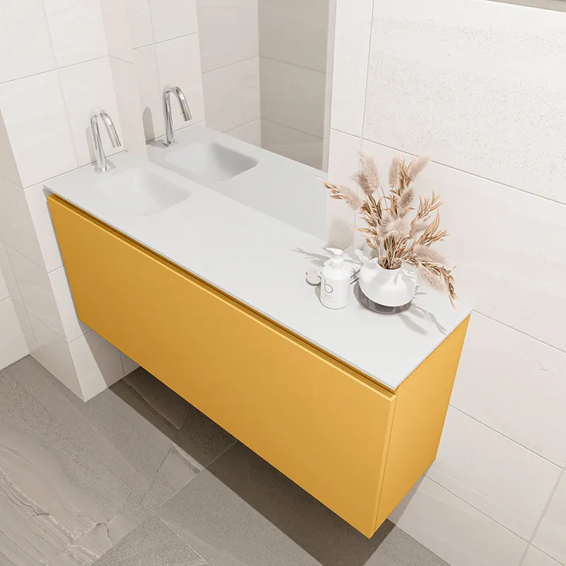 Hete Deal Mondiaz Olan 120cm toiletmeubel ocher met wastafel talc links 1 kraangat