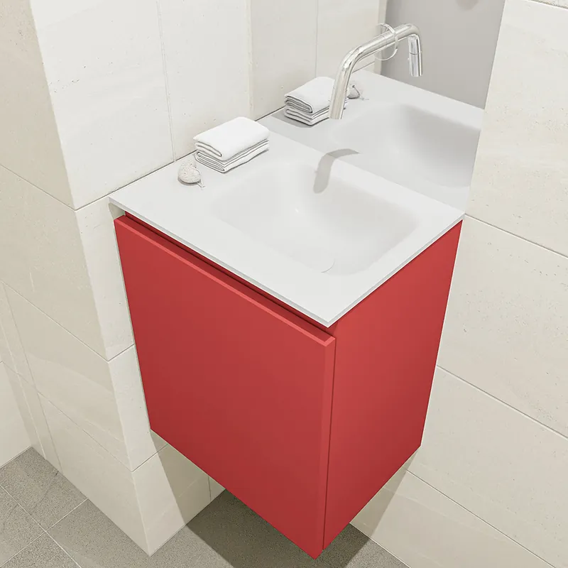 Topkwaliteit Mondiaz Olan 40cm toiletmeubel fire met wastafel talc rechts geen kraangat