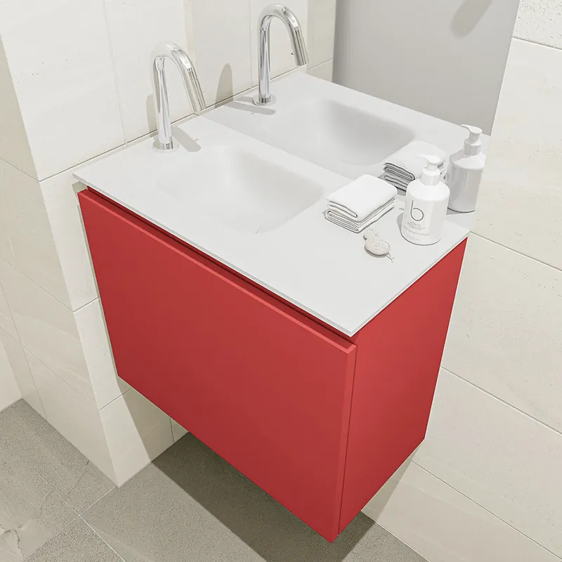 Aanbieding Mondiaz Olan 60cm toiletmeubel fire met wastafel talc links 1 kraangat
