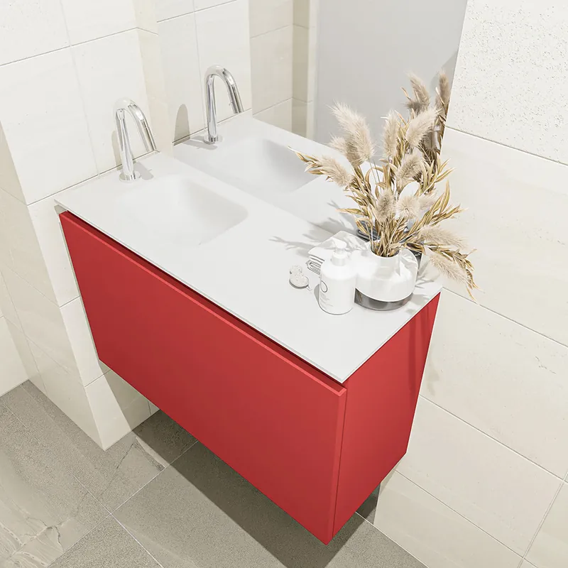 Origineel Mondiaz Olan 80cm toiletmeubel fire met wastafel talc links 1 kraangat
