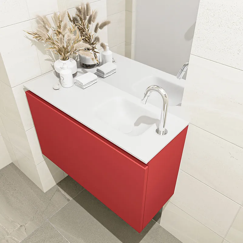 Snelle Levering Mondiaz Olan 80cm toiletmeubel fire met wastafel talc rechts 1 kraangat