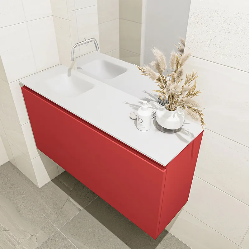Lage Kosten Mondiaz Olan 100cm toiletmeubel fire met wastafel talc links geen kraangat