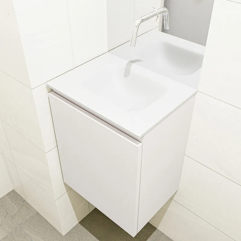 Exclusief Mondiaz Olan 40cm toiletmeubel linen met wastafel talc midden geen kraangat