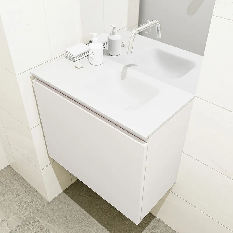 Uitverkoop Mondiaz Olan 60cm toiletmeubel linen met wastafel talc rechts geen kraangat