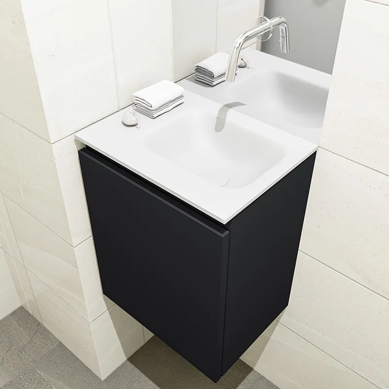 Koopje Mondiaz Olan 40cm toiletmeubel urban met wastafel talc rechts geen kraangat