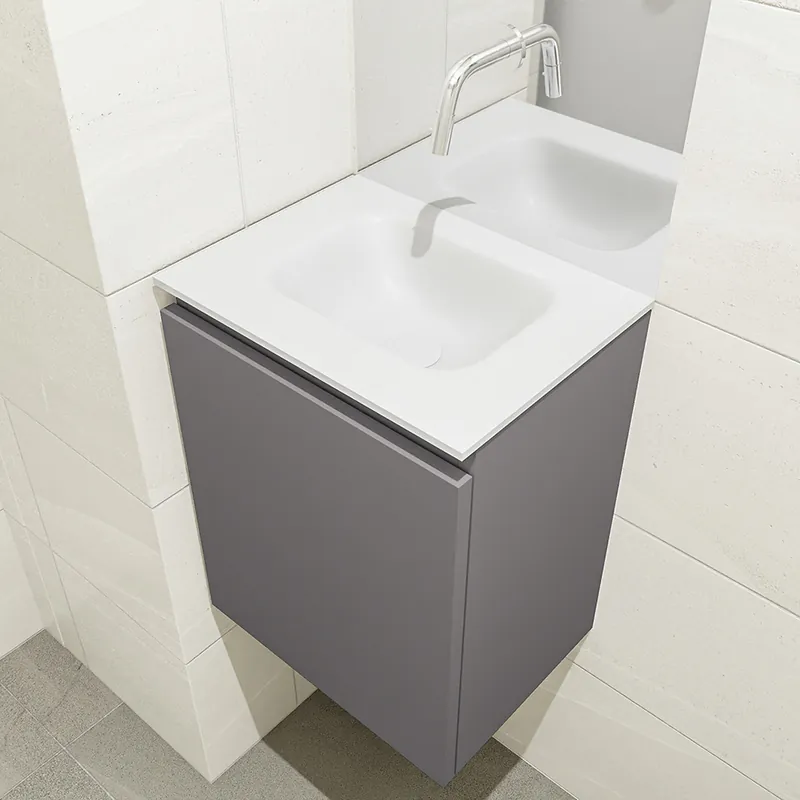 Professioneel Mondiaz Olan 40cm toiletmeubel dark grey met wastafel talc midden geen kraangat
