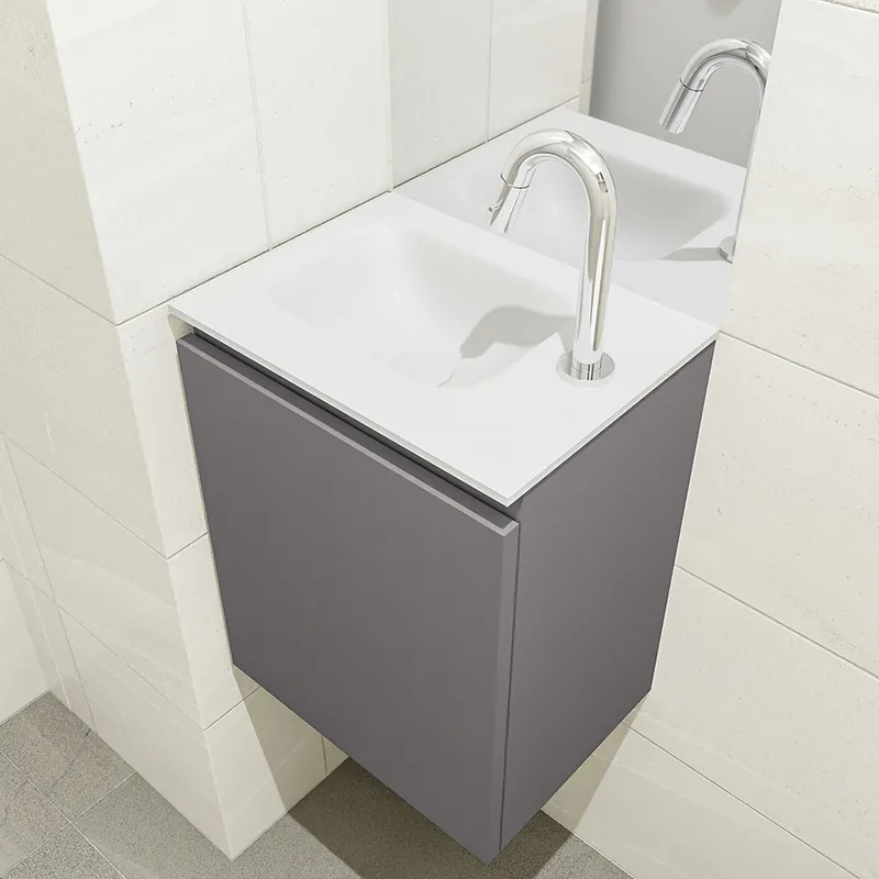 Lage Kosten Mondiaz Olan 40cm toiletmeubel dark grey met wastafel talc links 1 kraangat