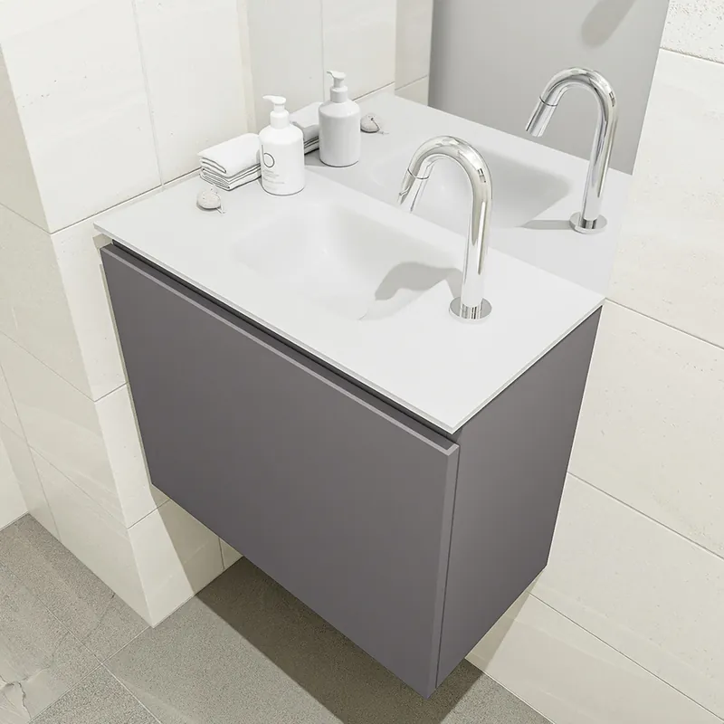 Wereldwijde Verzending Mondiaz Olan 60cm toiletmeubel dark grey met wastafel talc midden 1 kraangat
