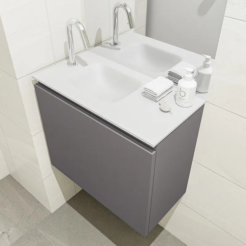 Origineel Mondiaz Olan 60cm toiletmeubel dark grey met wastafel talc links 1 kraangat