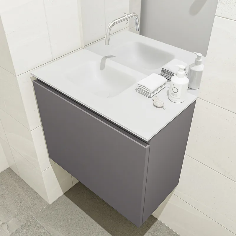 Direct Verzonden Mondiaz Olan 60cm toiletmeubel dark grey met wastafel talc links geen kraangat