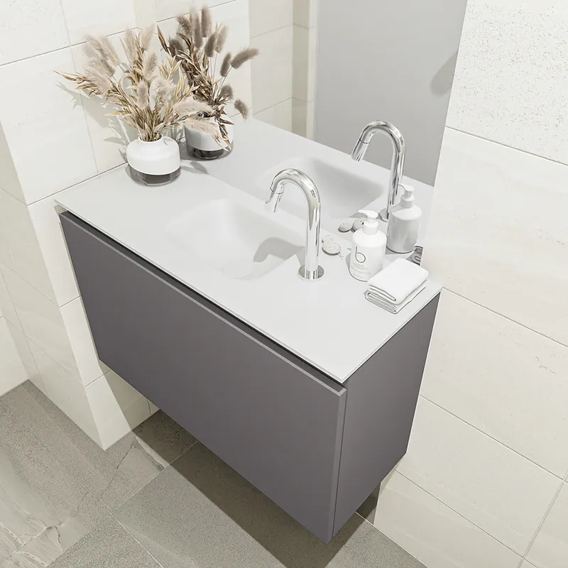 Beperkte Voorraad Mondiaz Olan 80cm toiletmeubel dark grey met wastafel talc midden 1 kraangat