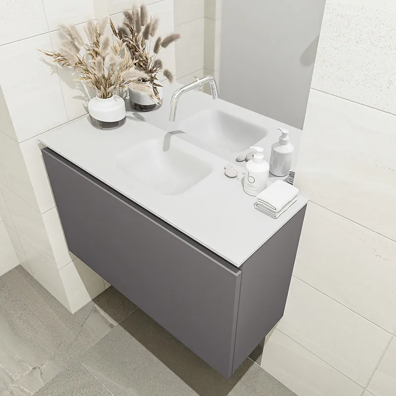 Seizoensaanbieding Mondiaz Olan 80cm toiletmeubel dark grey met wastafel talc midden geen kraangat