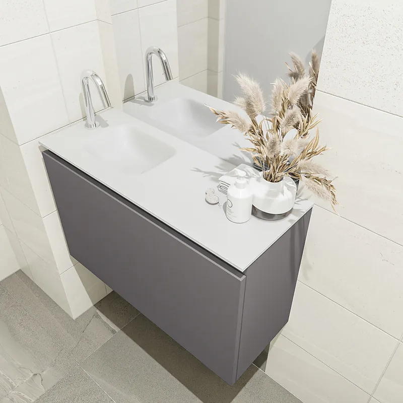 Hete Deal Mondiaz Olan 80cm toiletmeubel dark grey met wastafel talc links 1 kraangat