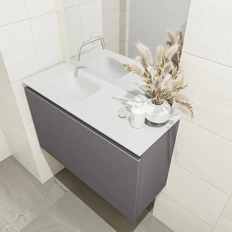 Ambachtelijk Mondiaz Olan 80cm toiletmeubel dark grey met wastafel talc links geen kraangat