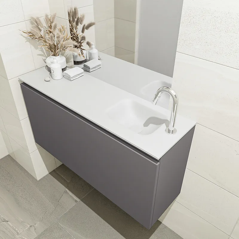 Tijdelijk Beschikbaar Mondiaz Olan 100cm toiletmeubel dark grey met wastafel talc rechts 1 kraangat