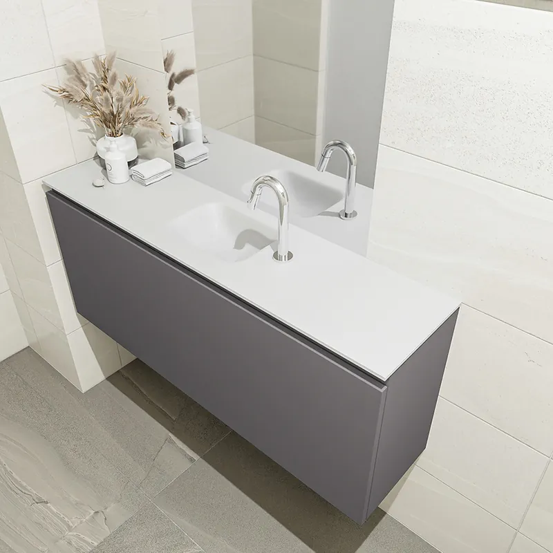 Lage Kosten Mondiaz Olan 120cm toiletmeubel dark grey met wastafel talc midden 1 kraangat