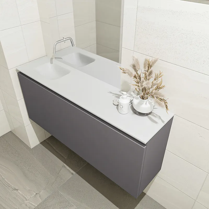 Wereldwijde Verzending Mondiaz Olan 120cm toiletmeubel dark grey met wastafel talc links geen kraangat