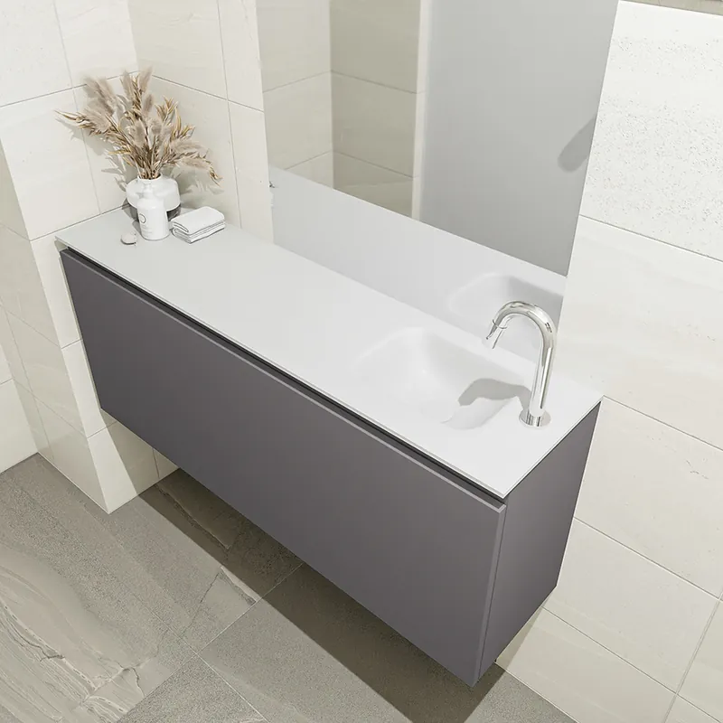Gereduceerde Prijs Mondiaz Olan 120cm toiletmeubel dark grey met wastafel talc rechts 1 kraangat
