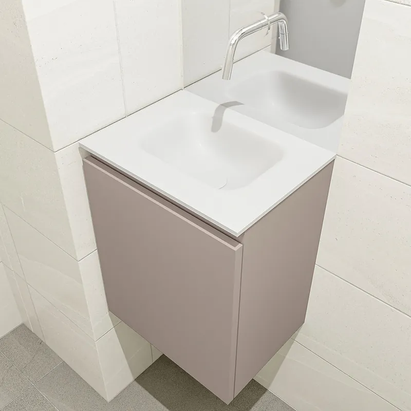 Authentiek Mondiaz Olan 40cm toiletmeubel smoke met wastafel talc midden geen kraangat
