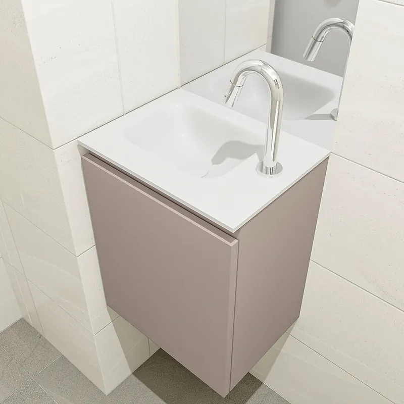 Finale Uitverkoop Mondiaz Olan 40cm toiletmeubel smoke met wastafel talc links 1 kraangat