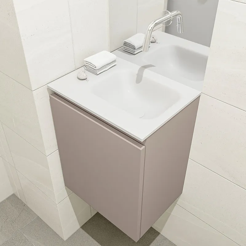 Flitsaanbieding Mondiaz Olan 40cm toiletmeubel smoke met wastafel talc rechts geen kraangat