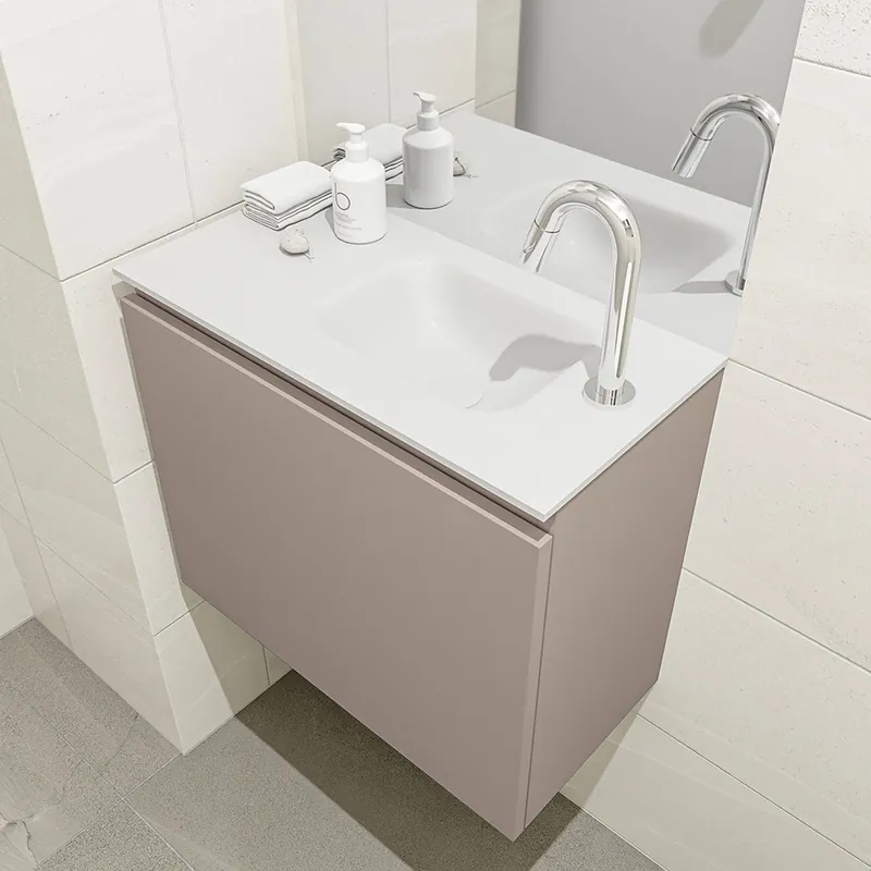 Beperkt Aanbod Mondiaz Olan 60cm toiletmeubel smoke met wastafel talc rechts 1 kraangat