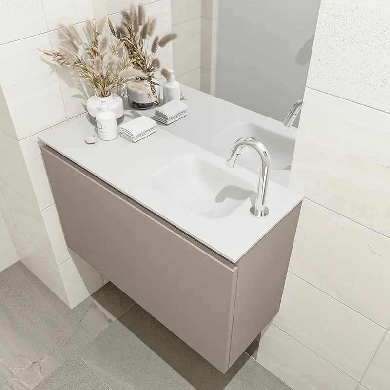 Premium Mondiaz Olan 80cm toiletmeubel smoke met wastafel talc rechts 1 kraangat