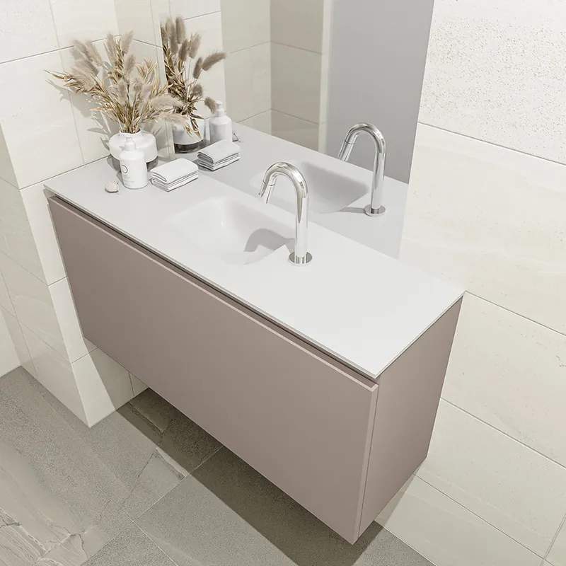 Flitsaanbieding Mondiaz Olan 100cm toiletmeubel smoke met wastafel talc midden 1 kraangat