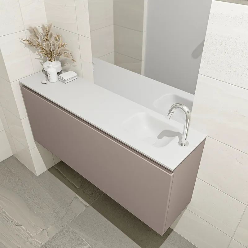 Budget Mondiaz Olan 120cm toiletmeubel smoke met wastafel talc rechts 1 kraangat