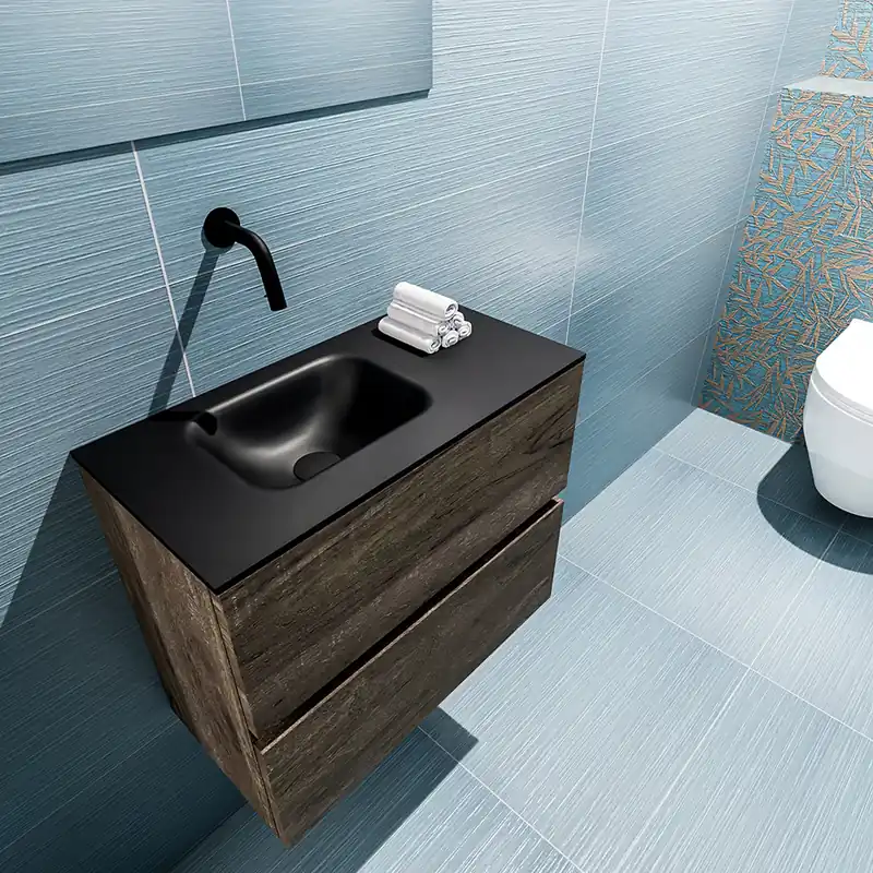 Lage Kosten Mondiaz Ada 60cm toiletmeubel dark brown met wastafel urban links zonder kraangat