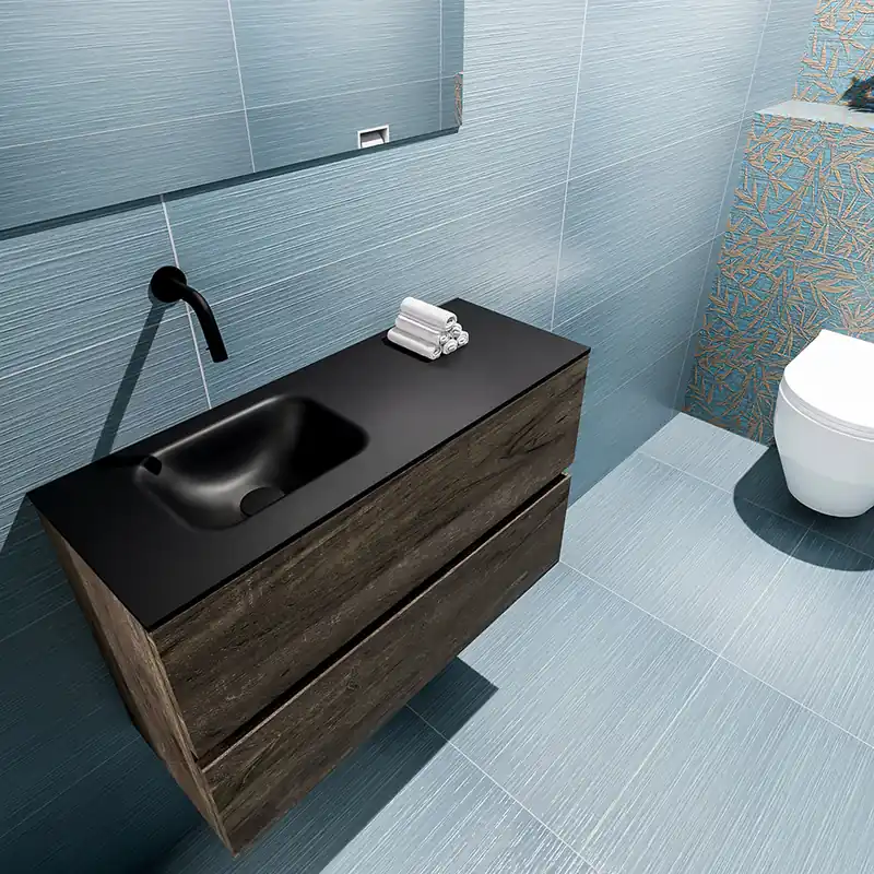 Trendy Mondiaz Ada 80cm toiletmeubel dark brown met wastafel urban links zonder kraangat