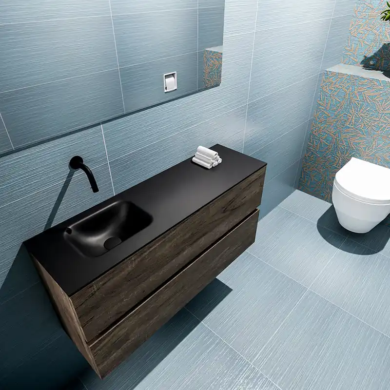 Lage Kosten Mondiaz Ada 100cm toiletmeubel dark brown met wastafel urban links zonder kraangat