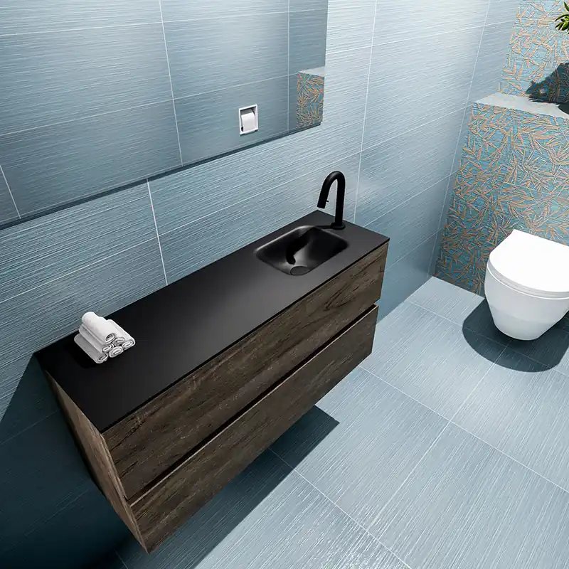 Trendy Mondiaz Ada 100cm toiletmeubel dark brown met wastafel urban rechts 1 kraangat