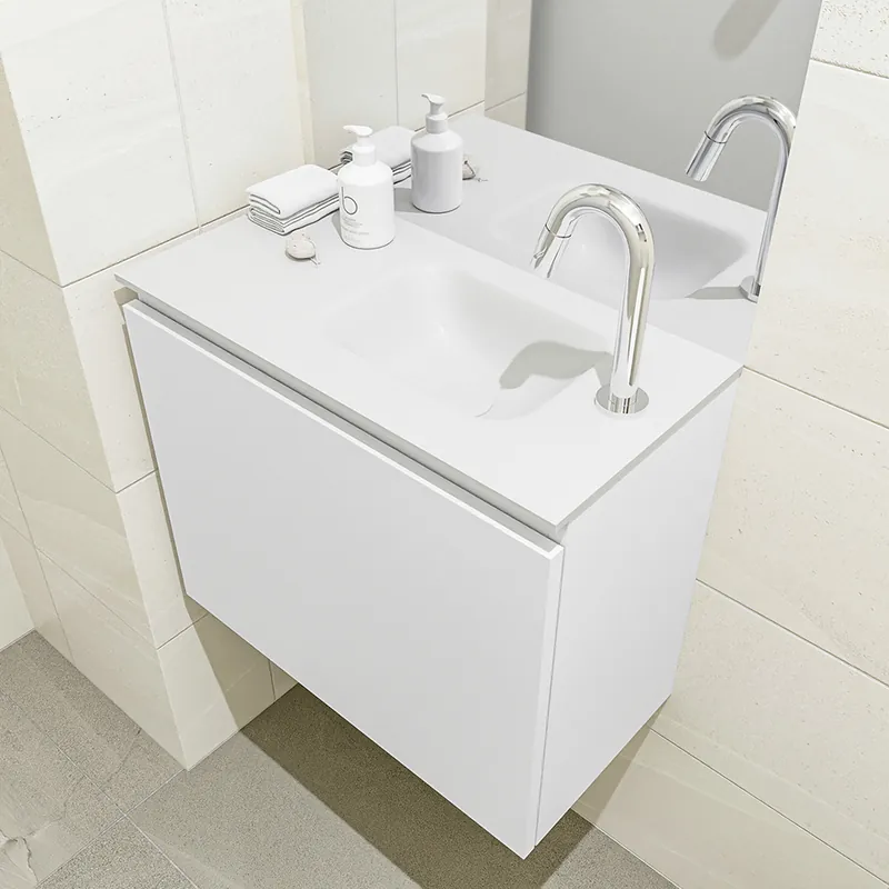 Snelle Levering Mondiaz Olan 60cm toiletmeubel talc met wastafel talc rechts 1 kraangat