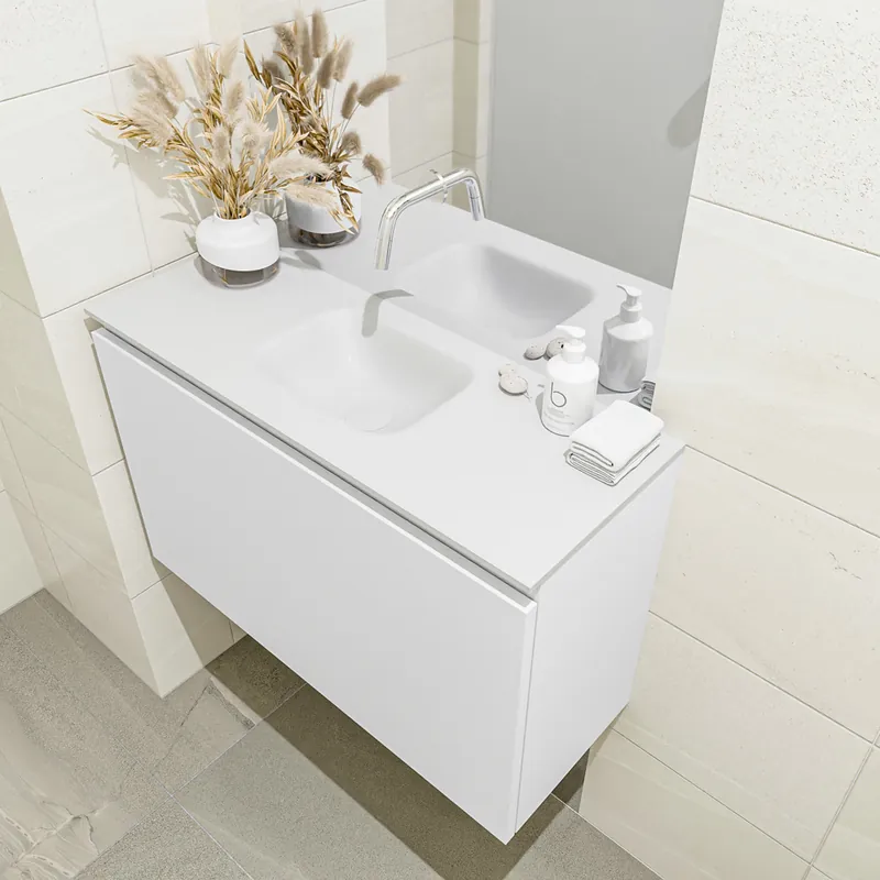 Topkwaliteit Mondiaz Olan 80cm toiletmeubel talc met wastafel talc midden geen kraangat