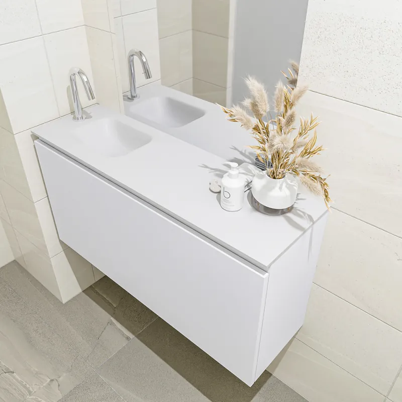 Fabrieksprijs Mondiaz Olan 100cm toiletmeubel talc met wastafel talc links 1 kraangat