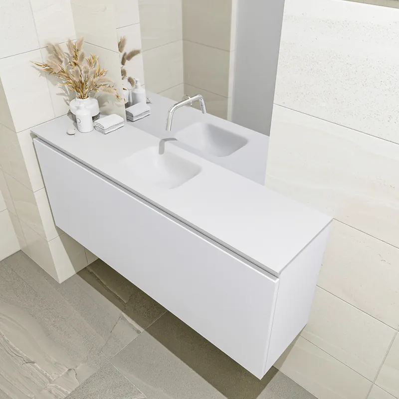 Superprijs Mondiaz Olan 120cm toiletmeubel talc met wastafel talc midden geen kraangat