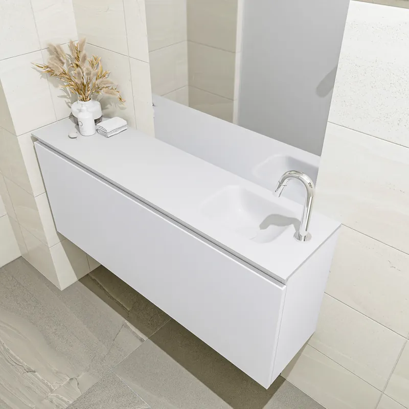 Budget Mondiaz Olan 120cm toiletmeubel talc met wastafel talc rechts 1 kraangat