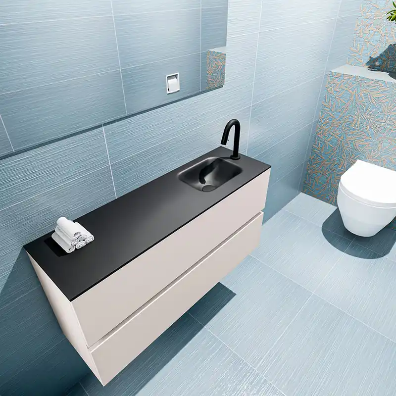 Nu Kopen Mondiaz Ada 100cm toiletmeubel linen met wastafel urban rechts 1 kraangat