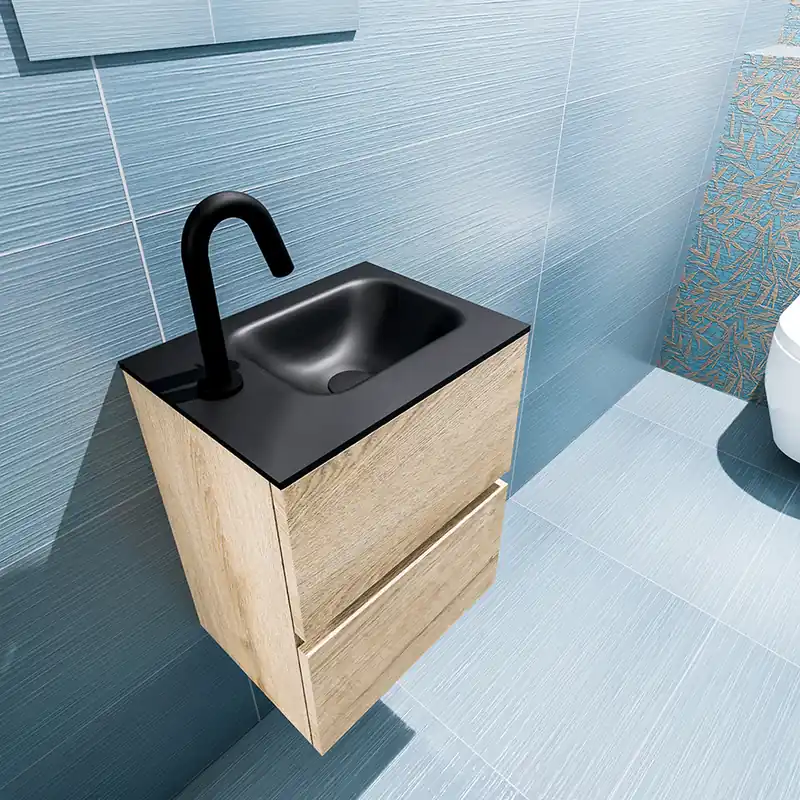 Topkwaliteit Mondiaz Ada 40cm toiletmeubel washed oak met wastafel urban rechts 1 kraangat