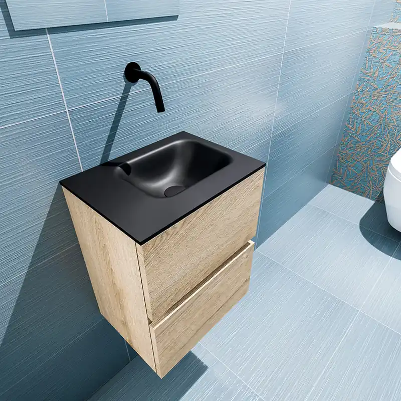 Gereduceerde Prijs Mondiaz Ada 40cm toiletmeubel washed oak met wastafel urban rechts zonder kraangat