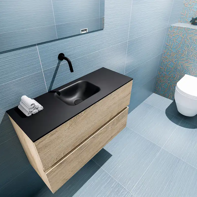 Express Levering Mondiaz Ada 80cm toiletmeubel washed oak met wastafel urban midden zonder kraangat
