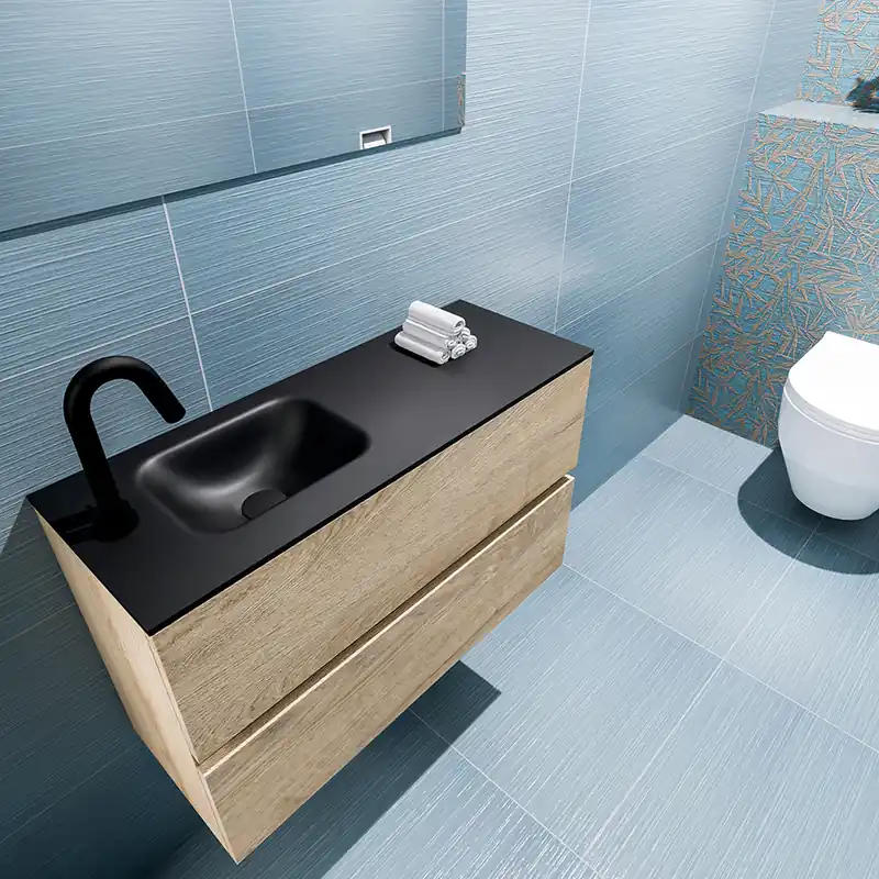 Lage Kosten Mondiaz Ada 80cm toiletmeubel washed oak met wastafel urban links 1 kraangat