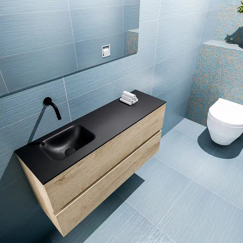Trendy Mondiaz Ada 100cm toiletmeubel washed oak met wastafel urban links zonder kraangat