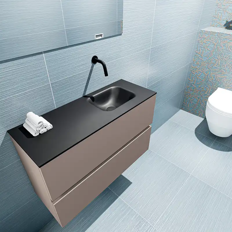 Beperkt Aanbod Mondiaz Ada 80cm toiletmeubel smoke met wastafel urban rechts zonder kraangat
