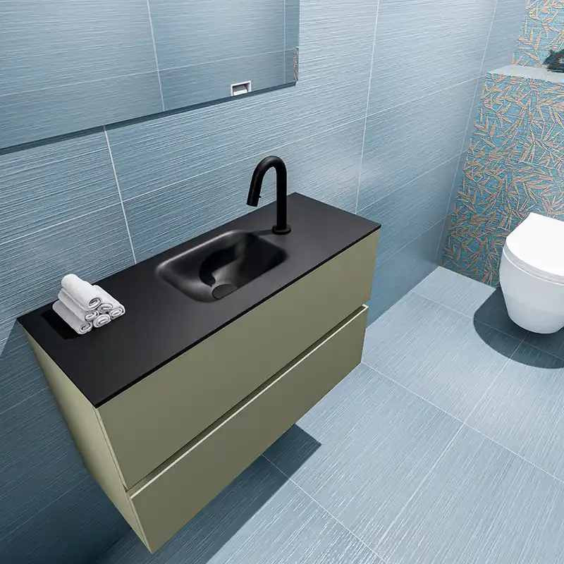 Aanbieding Mondiaz Ada 80cm toiletmeubel army met wastafel urban midden 1 kraangat