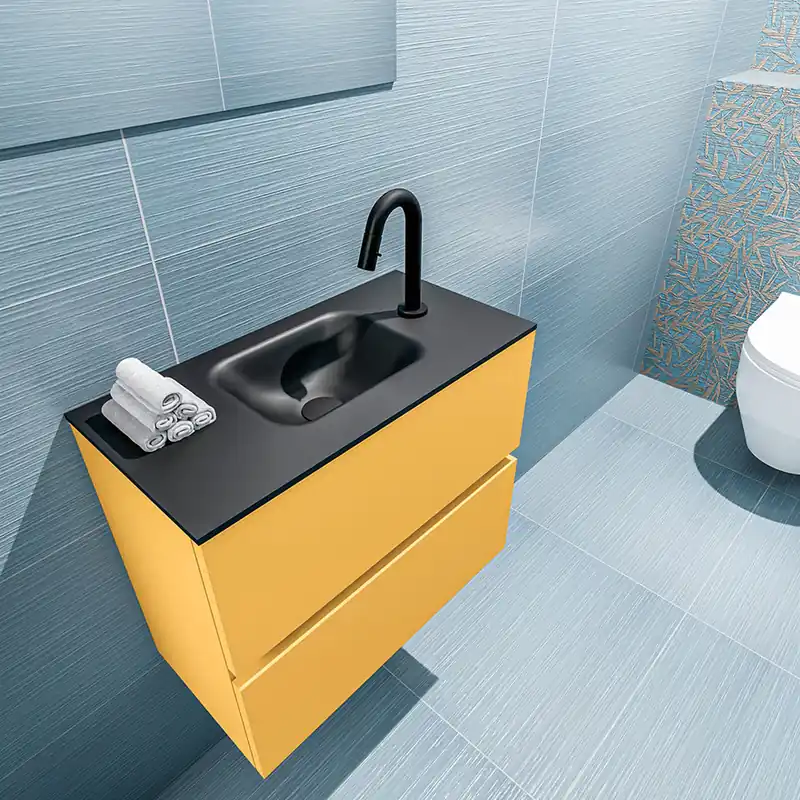 Lage Kosten Mondiaz Ada 60cm toiletmeubel ocher met wastafel urban midden 1 kraangat