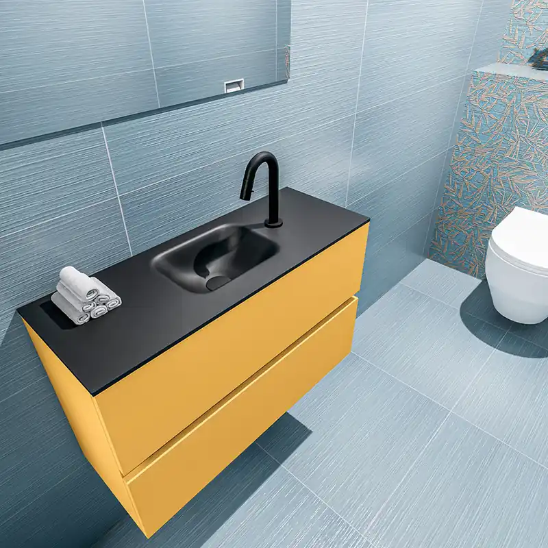 Gereduceerde Prijs Mondiaz Ada 80cm toiletmeubel ocher met wastafel urban midden 1 kraangat