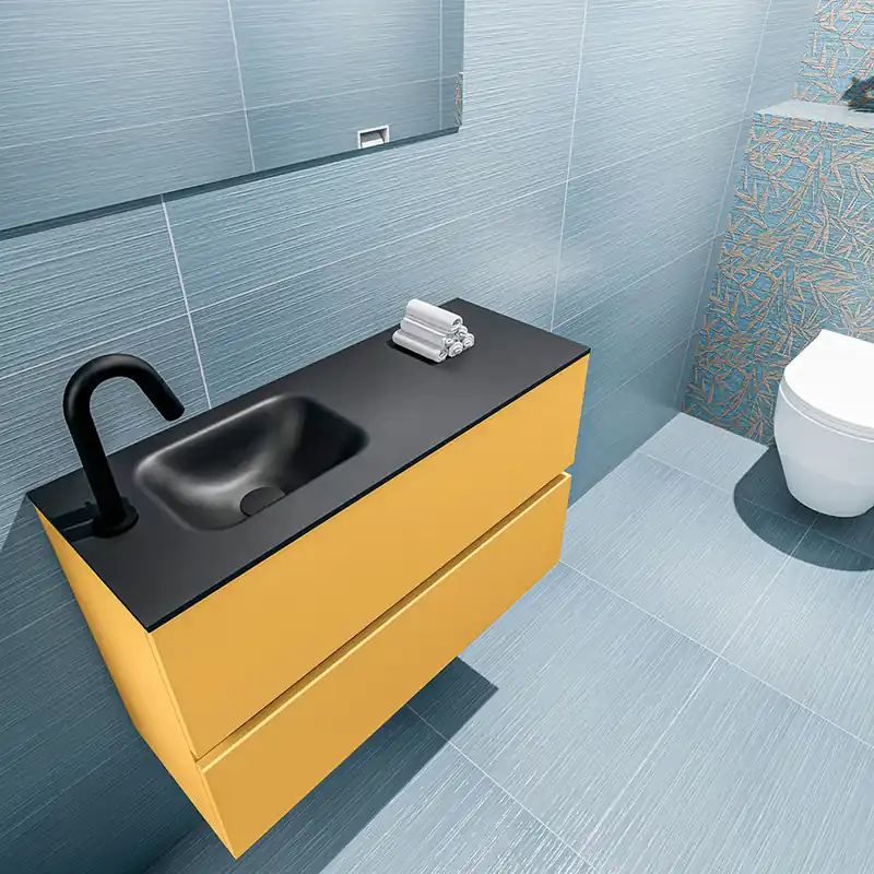 Premium Mondiaz Ada 80cm toiletmeubel ocher met wastafel urban links 1 kraangat
